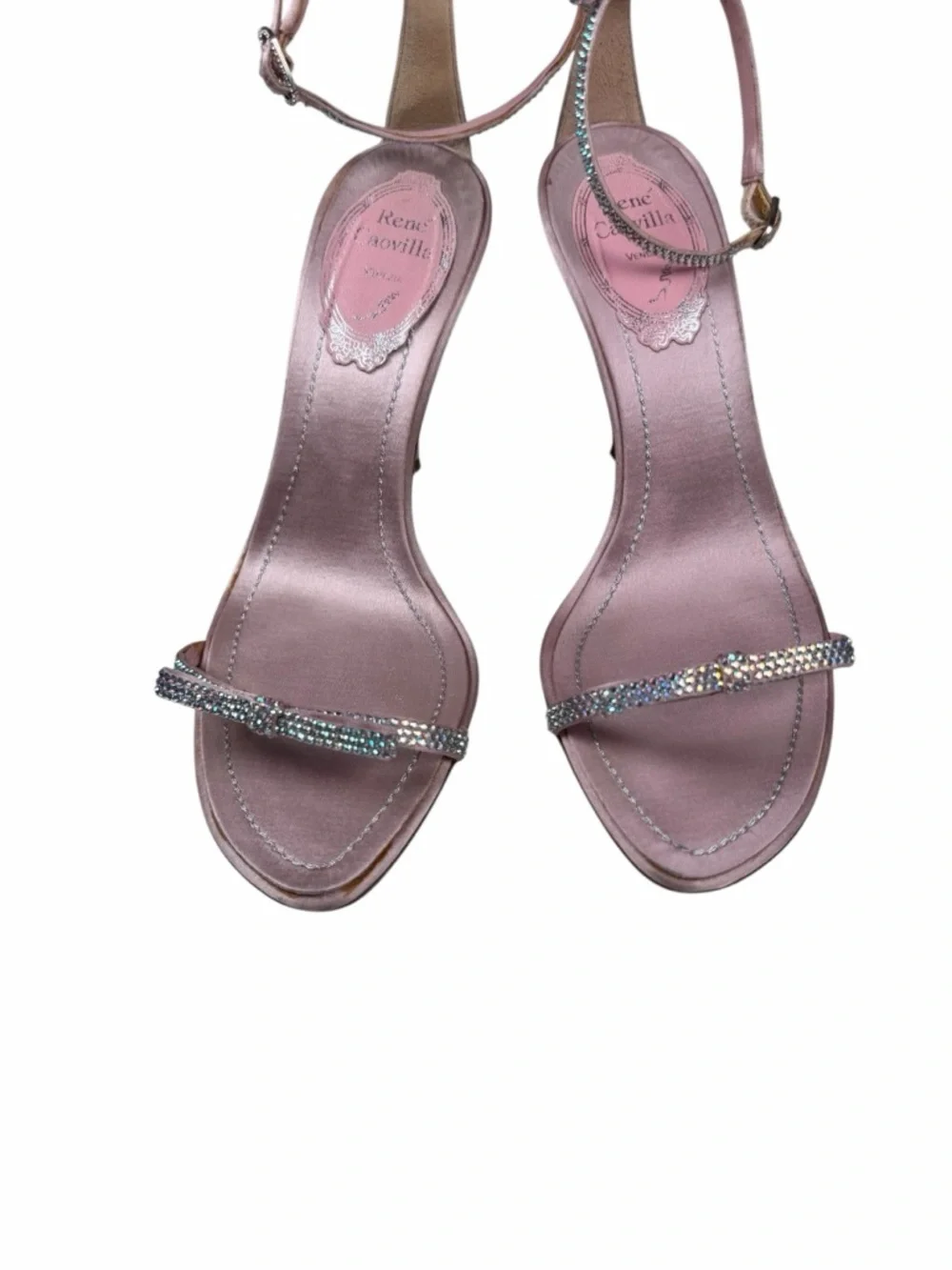 Rene‎ Caovilla Pink Satin Bow Embellished Heeled Sandals Women’s Sz 35 / 5